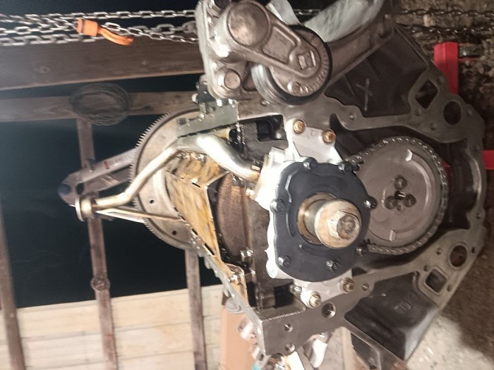 Instaled timing chain, oil pump preping to install oil pan gasket