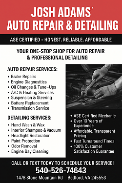 Josh Adams ASE certified auto repair and detail service